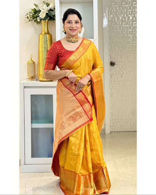 Glorious Yellow Color Jacquard Silk Saree