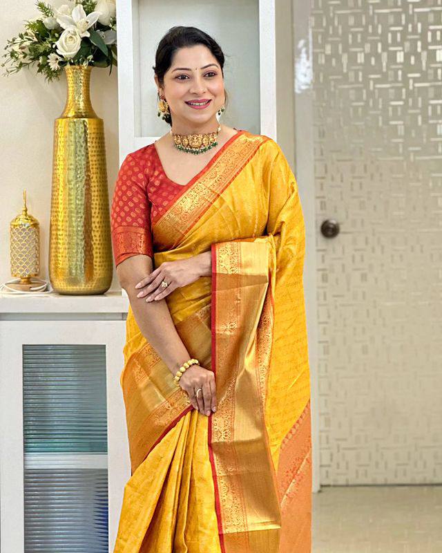 Glorious Yellow Color Jacquard Silk Saree