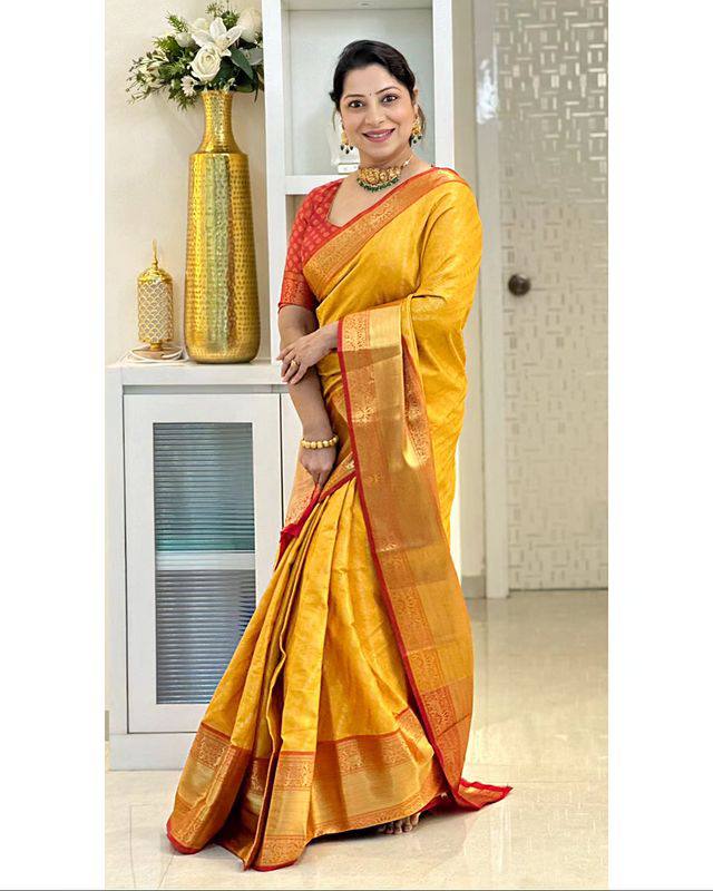 Glorious Yellow Color Jacquard Silk Saree