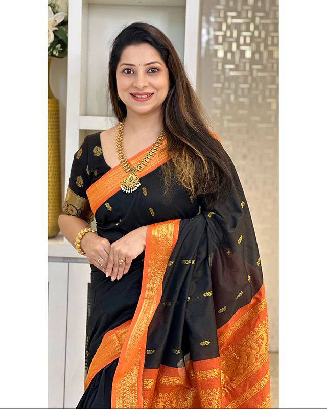 Classy Jacquard Silk Black Color Saree