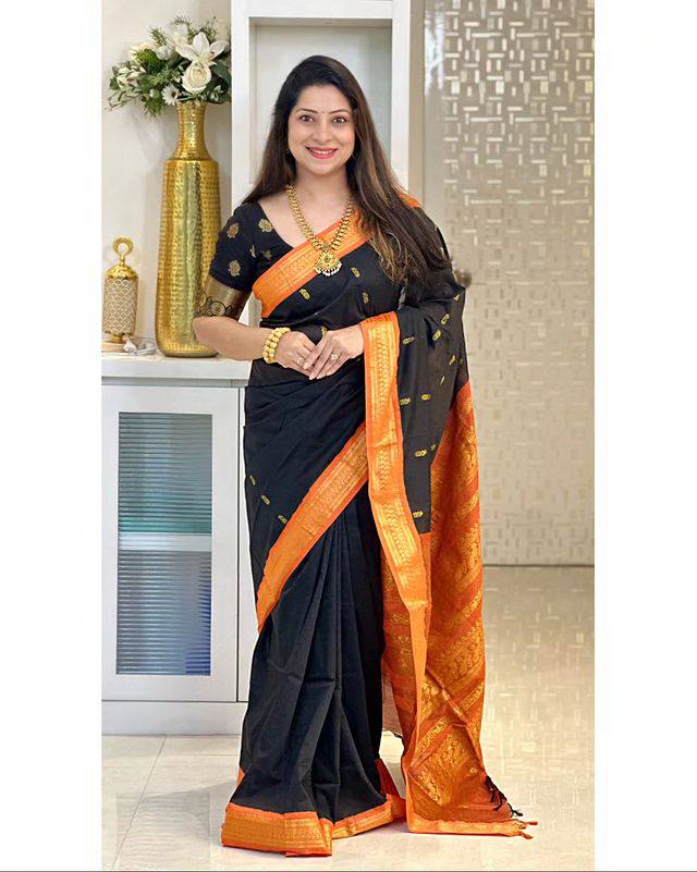 Classy Jacquard Silk Black Color Saree