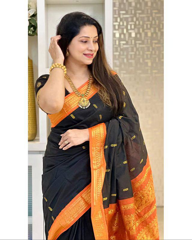 Classy Jacquard Silk Black Color Saree