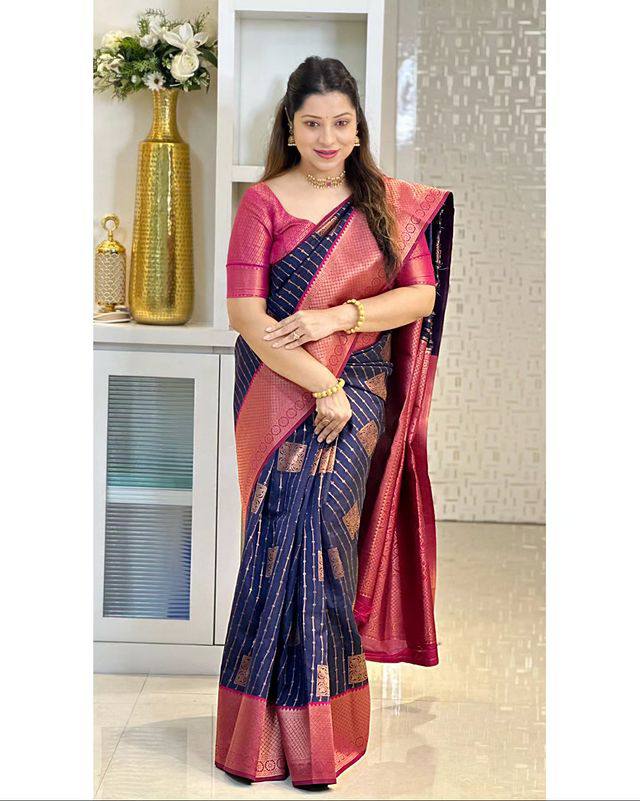 Glorious Jacquard Silk Blue Color Saree