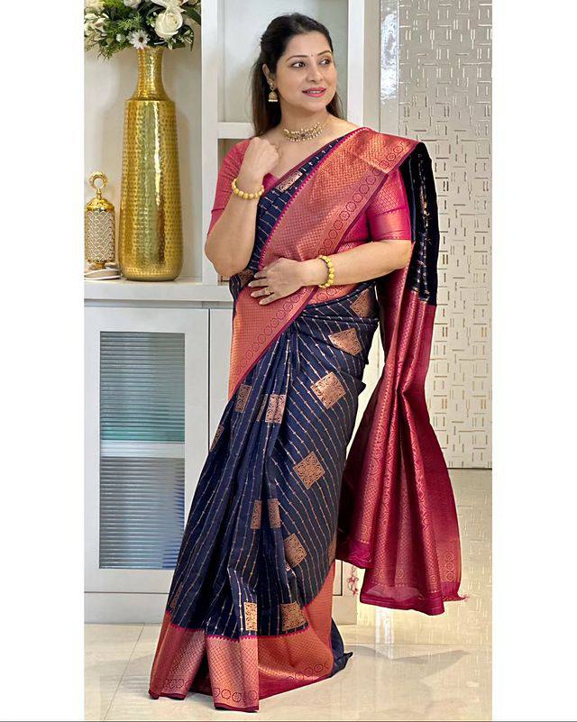 Glorious Jacquard Silk Blue Color Saree