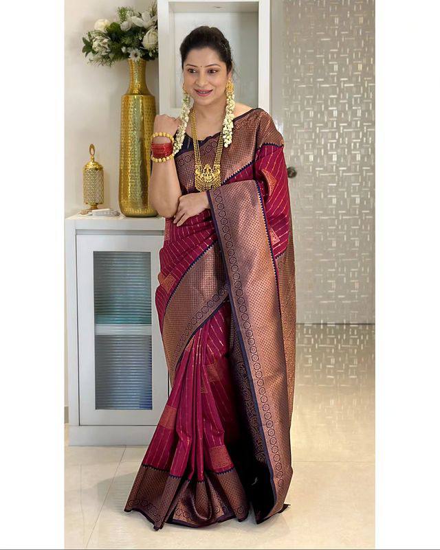 Glorious Jacquard Red Color Silk Saree