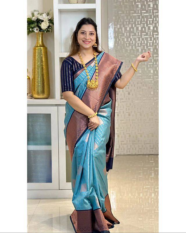 Glorious Jacquard Sky Blue Color Saree