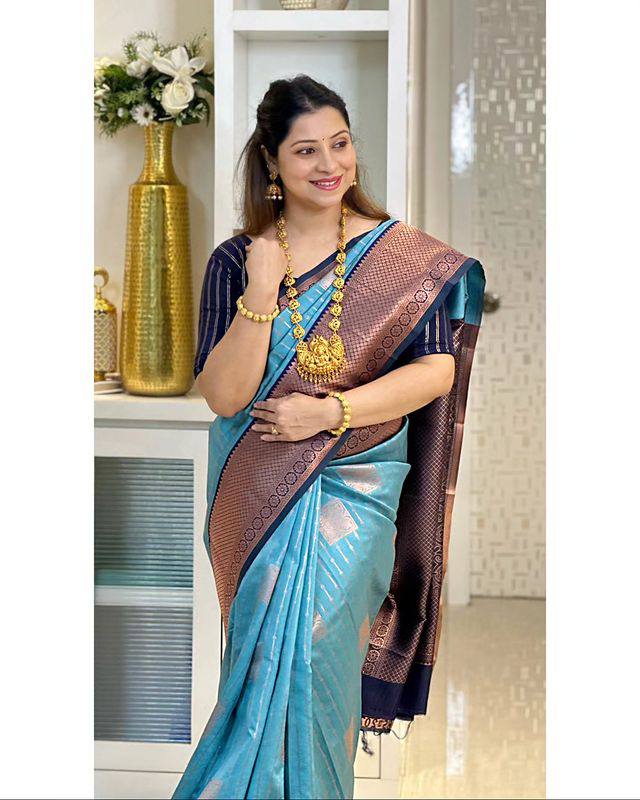 Glorious Jacquard Sky Blue Color Saree