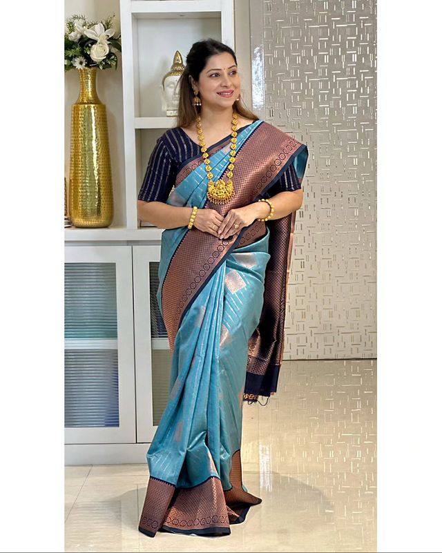 Glorious Jacquard Sky Blue Color Saree