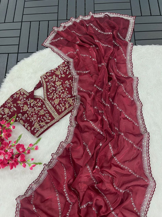 Precious Organza Maroon Color Saree