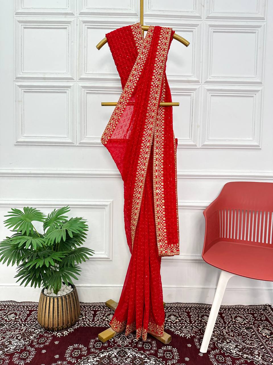 A Ananya panday Heavy Georgotte Red Color Saree