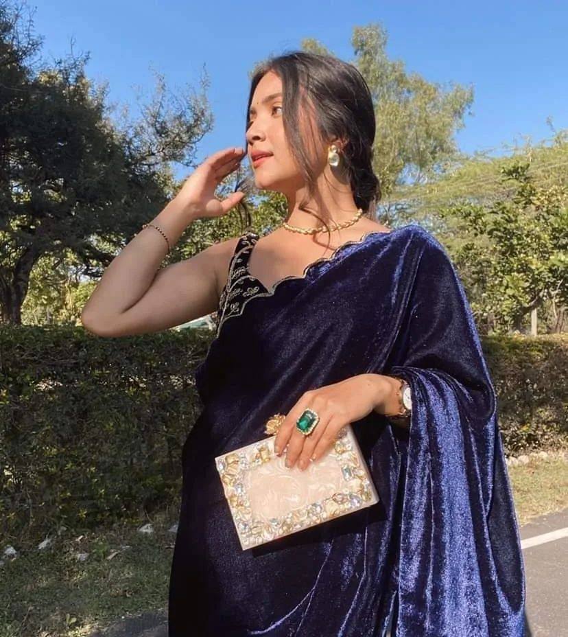 Glorious Pure Velvet Blue Color Saree