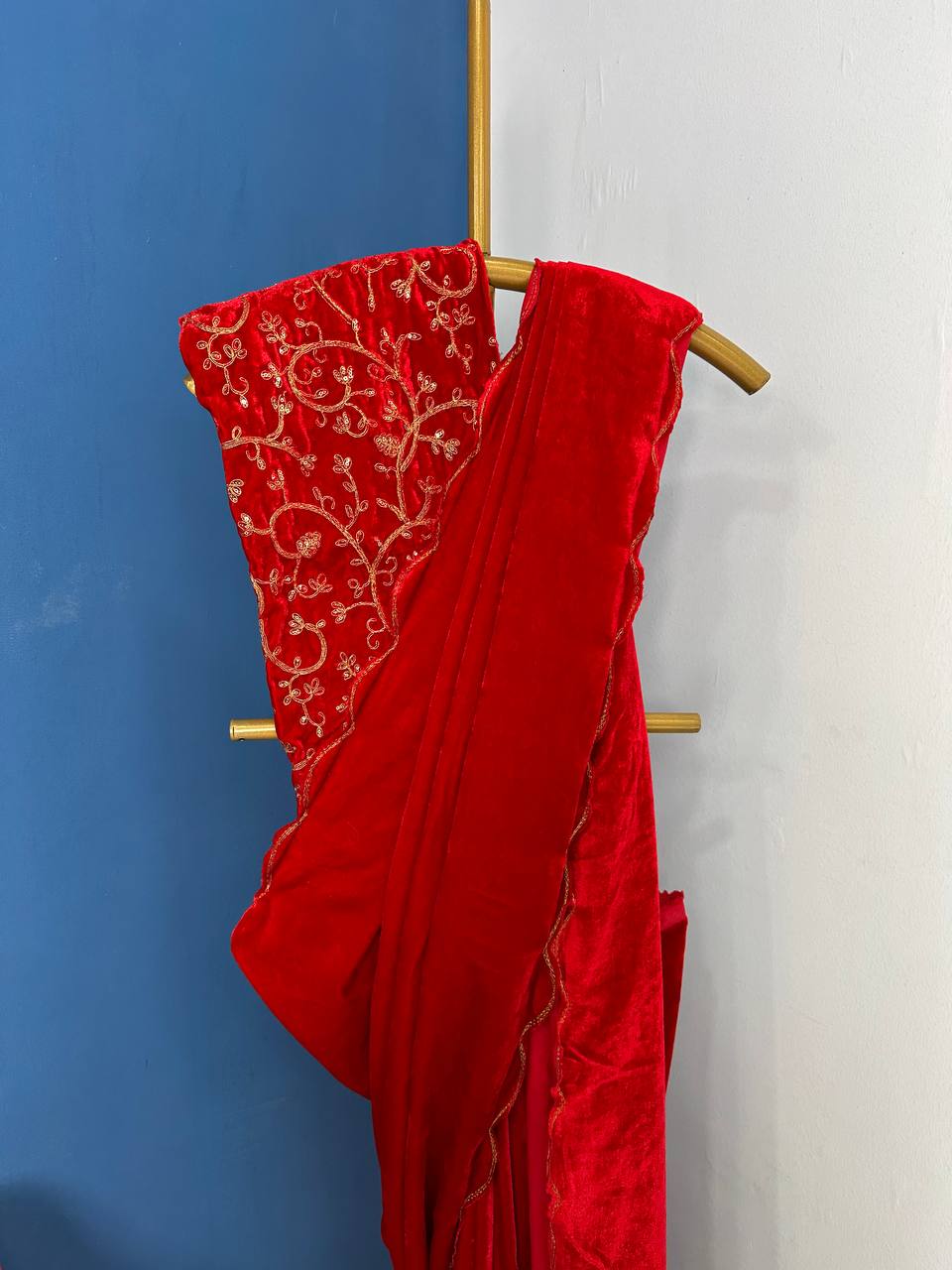 Glorious Velvet Red Color Saree