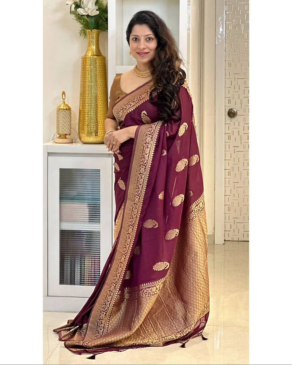 Trendy Maroon Color Jacquard Silk Saree