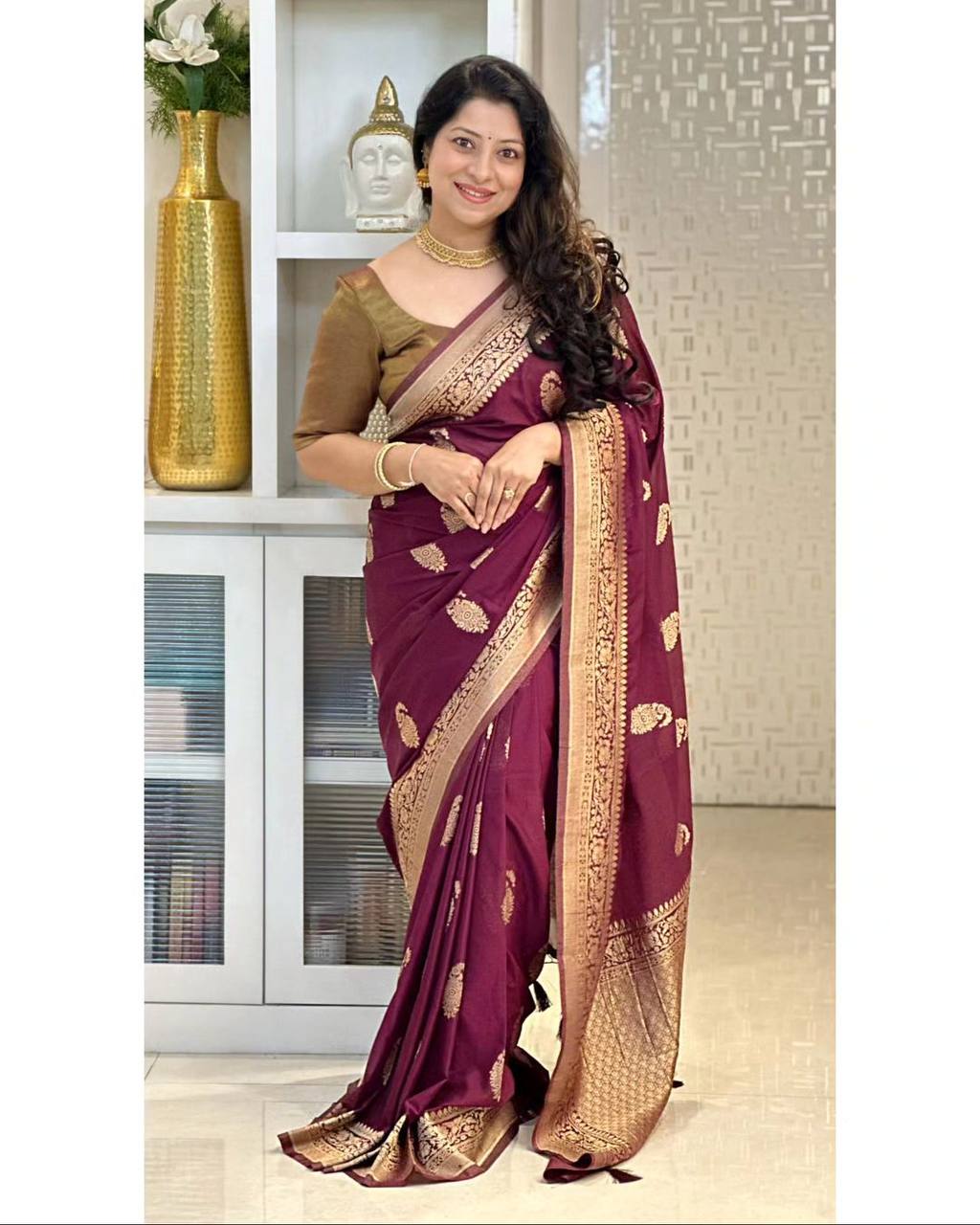 Trendy Maroon Color Jacquard Silk Saree