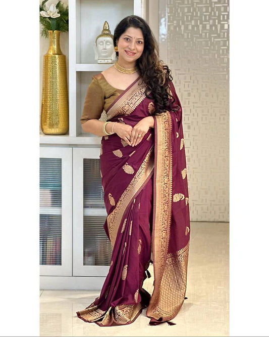 Trendy Maroon Color Jacquard Silk Saree