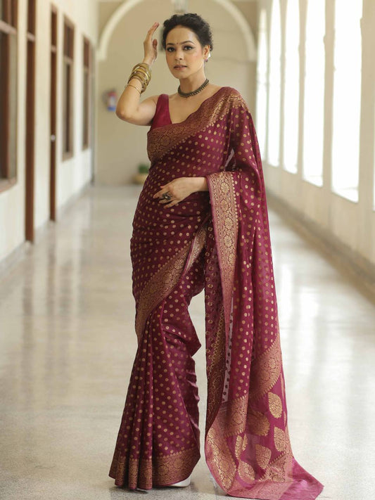 Trendy Jacquard Silk Maroon Color Saree