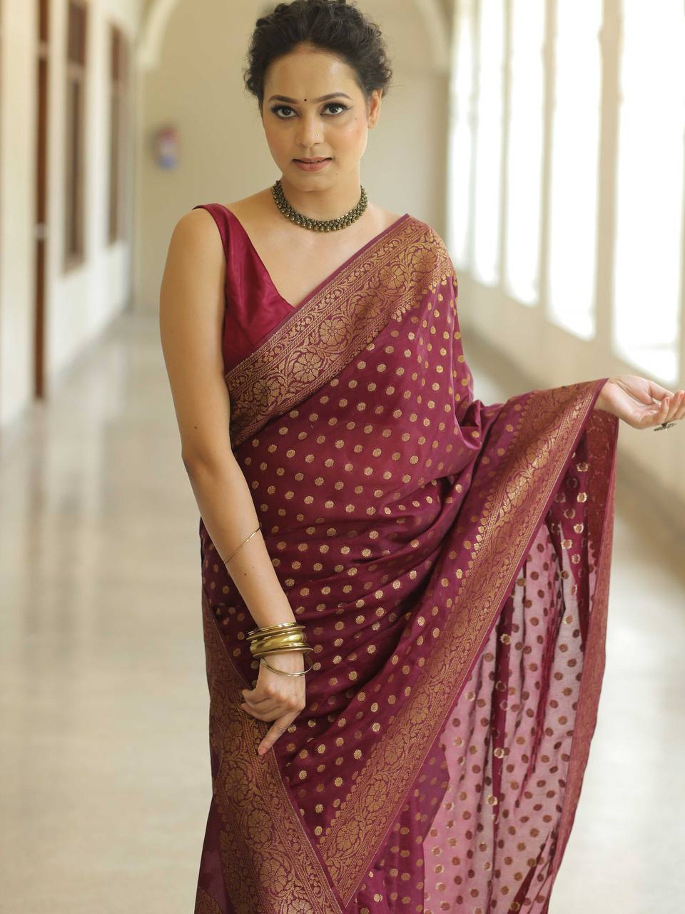 Trendy Jacquard Silk Maroon Color Saree