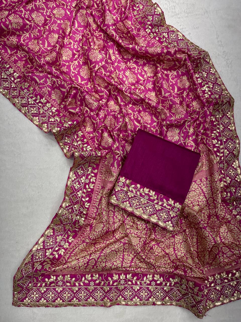 Classic Vichitra Silk Wine Color Saree