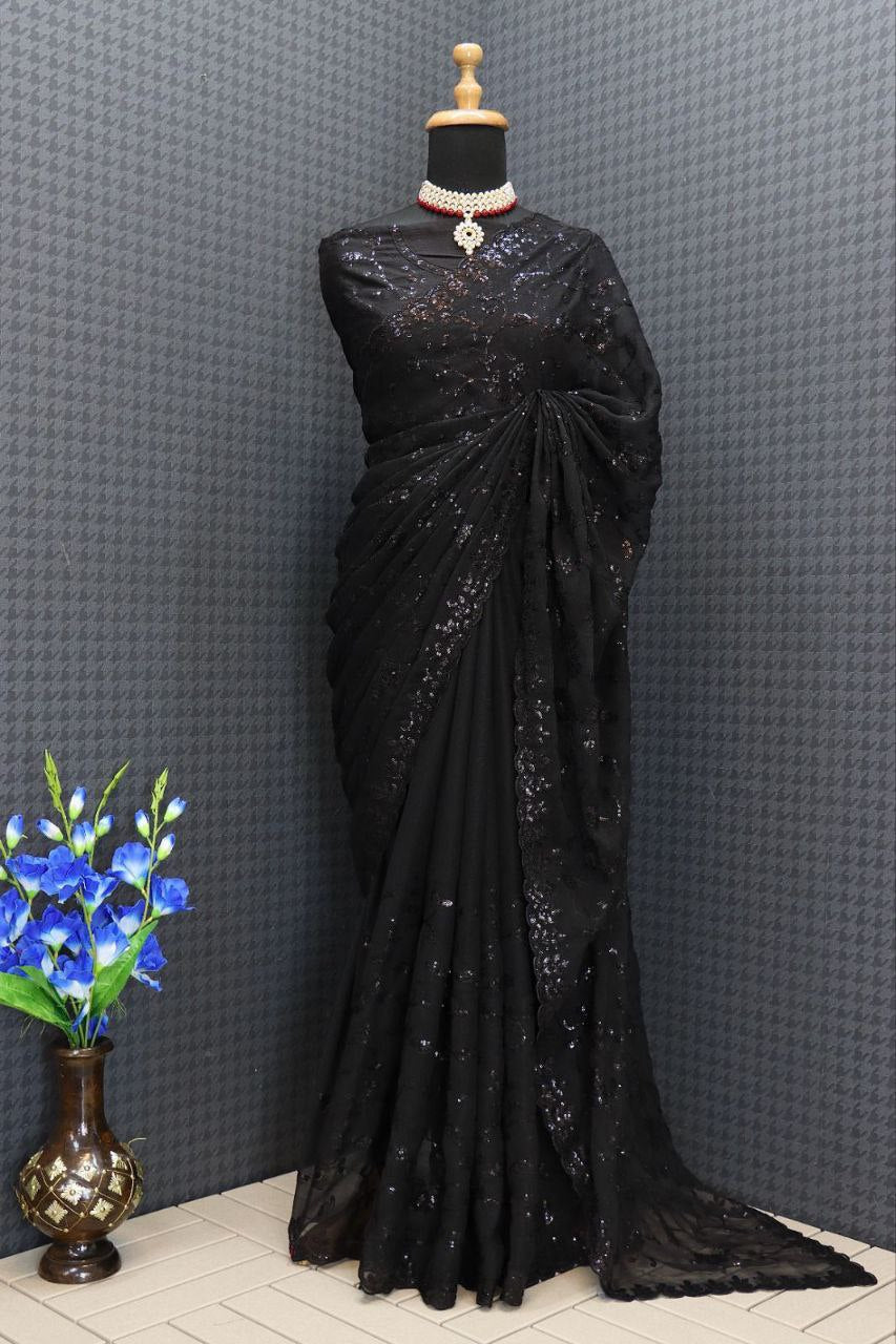 Decent Sequence Black Color Saree