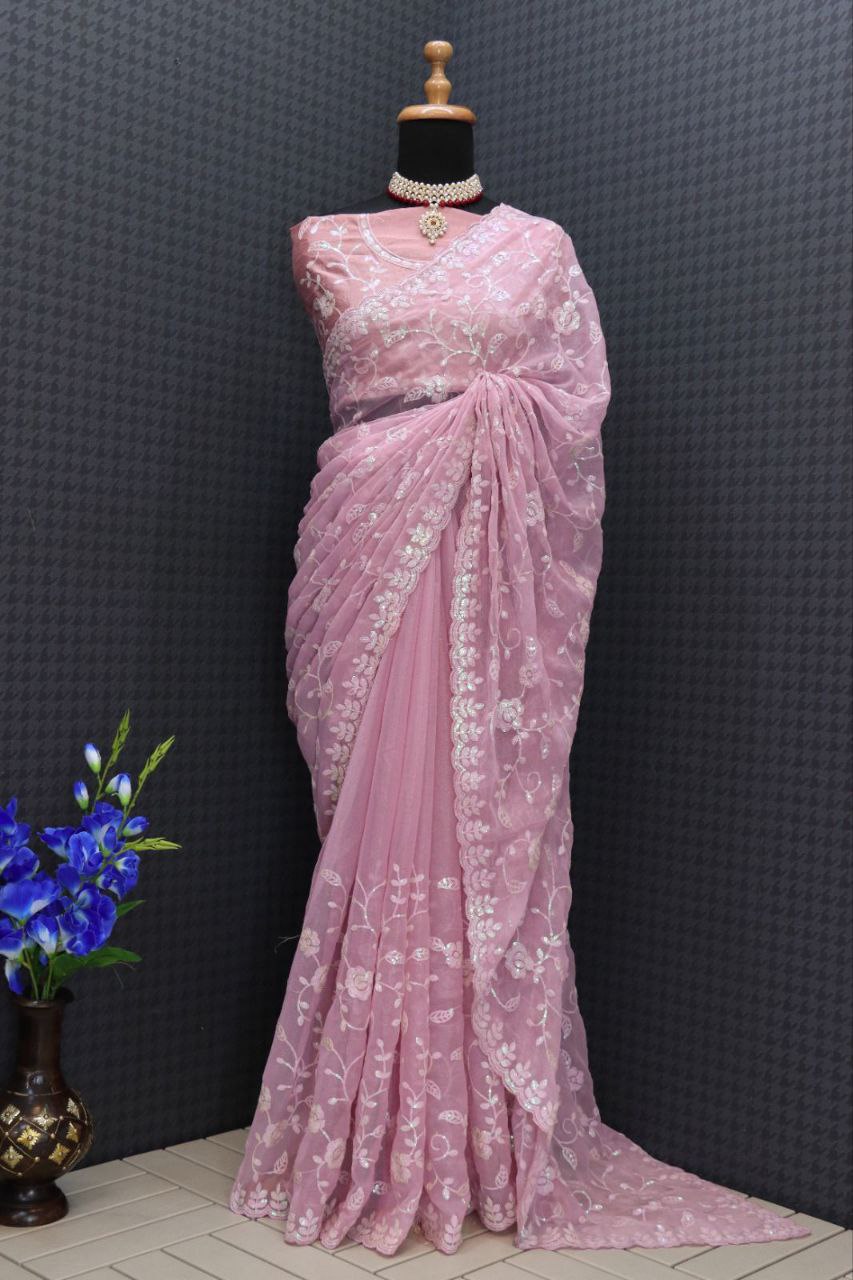 Decent Sequence Pink Color Saree