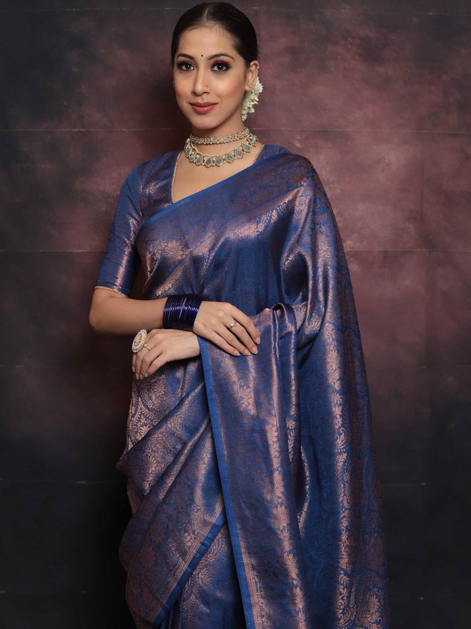 Luxuriant Blue Color Jaquard Silk Saree