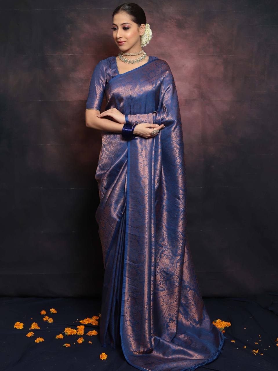 Luxuriant Blue Color Jaquard Silk Saree