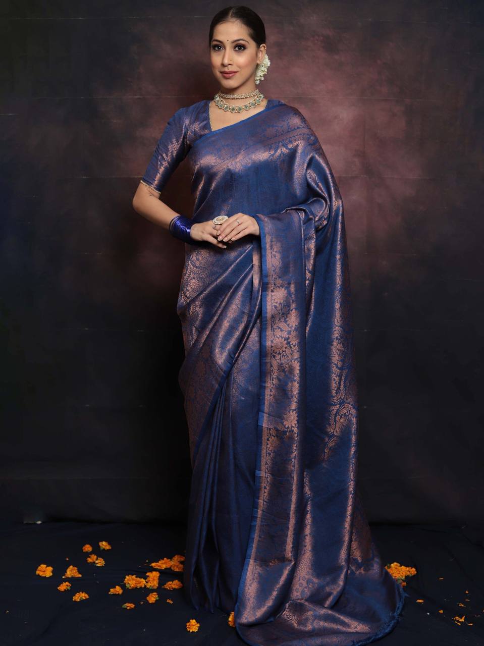 Luxuriant Blue Color Jaquard Silk Saree