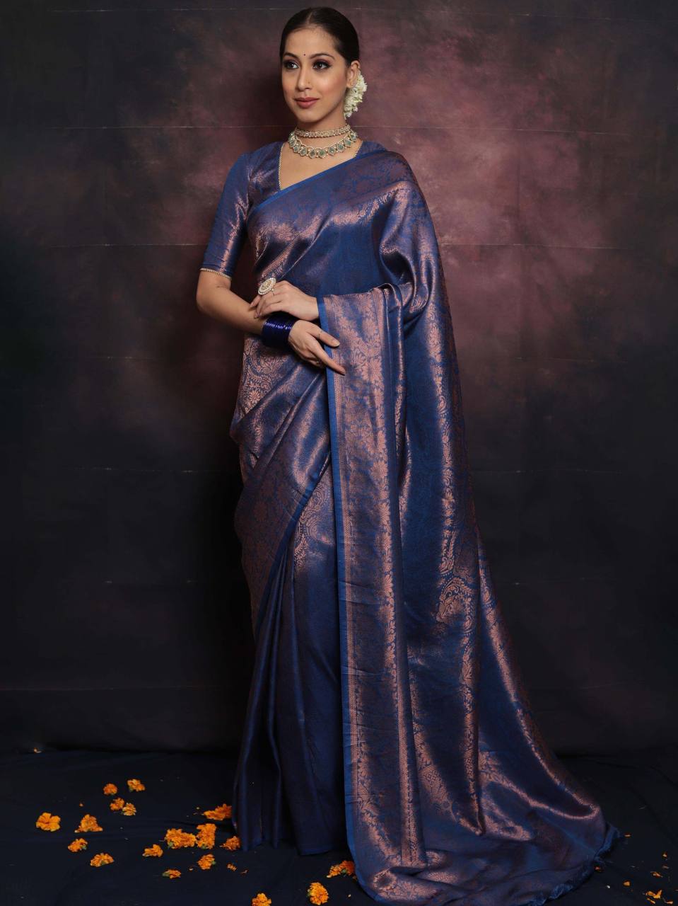 Luxuriant Blue Color Jaquard Silk Saree