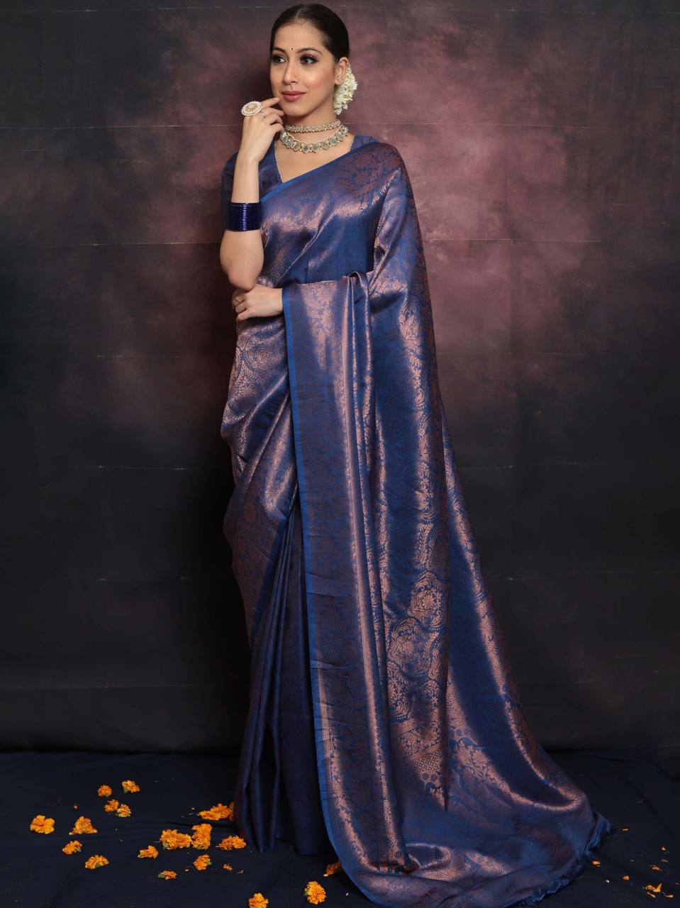 Luxuriant Blue Color Jaquard Silk Saree