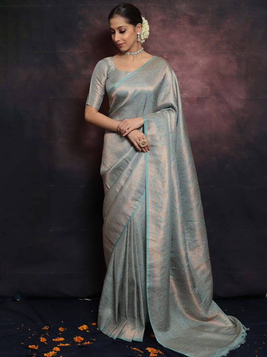 Luxuriant Sky Blue Color Jaquard Silk Saree