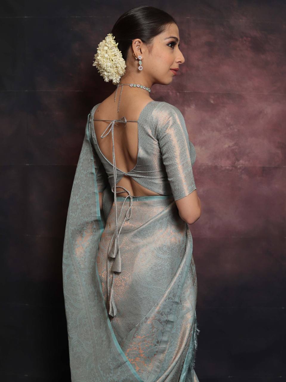 Luxuriant Sky Blue Color Jaquard Silk Saree