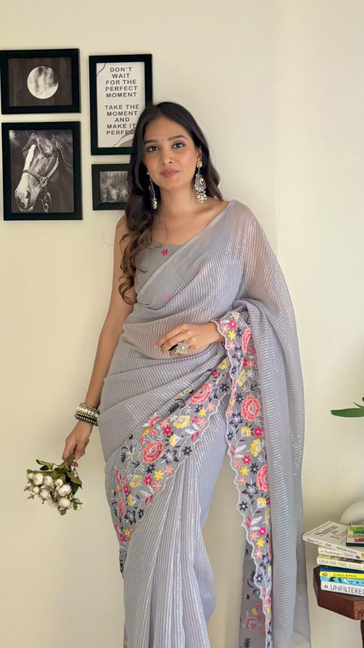 Classy Soft Shimmer Silk Grey Color Saree