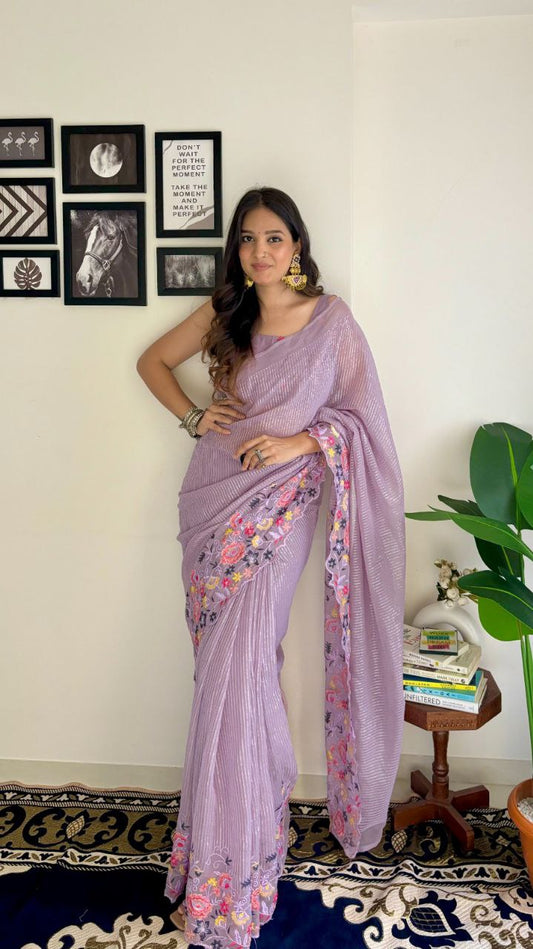 Classy Soft Shimmer Silk Purple Color Saree