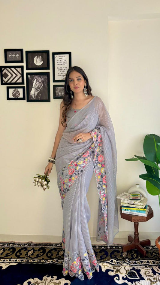 Classy Soft Shimmer Silk Grey Color Saree