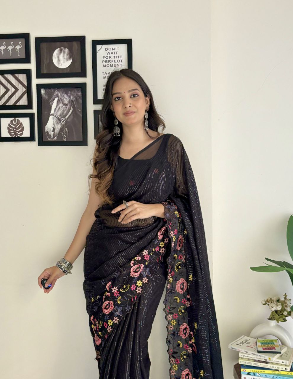 Classy Soft Shimmer Silk Black Color Saree