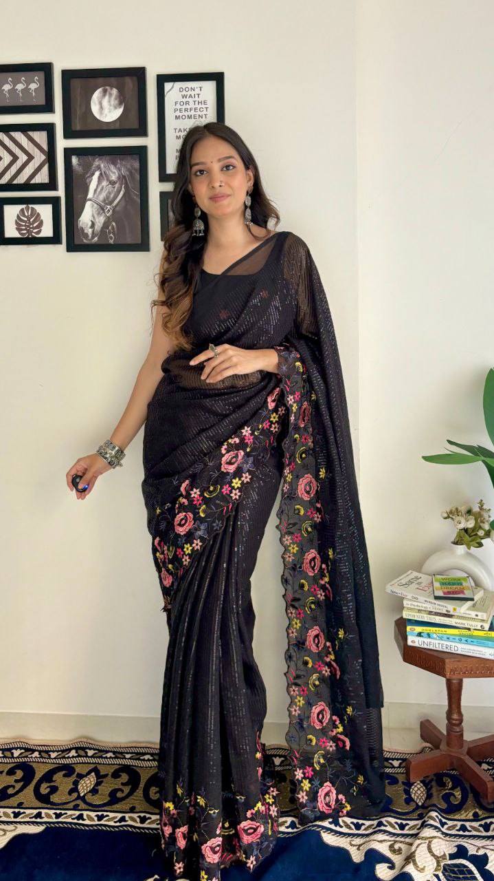 Classy Soft Shimmer Silk Black Color Saree