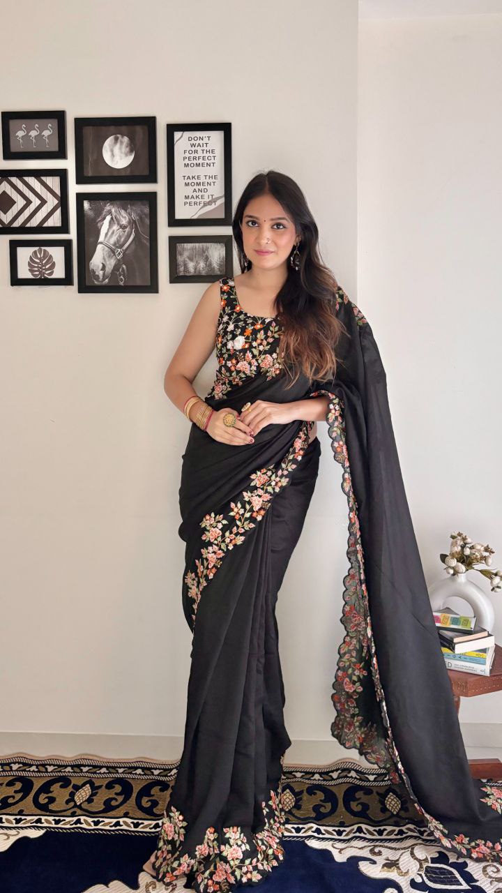 Stylish Black Color Vichitra Silk Saree