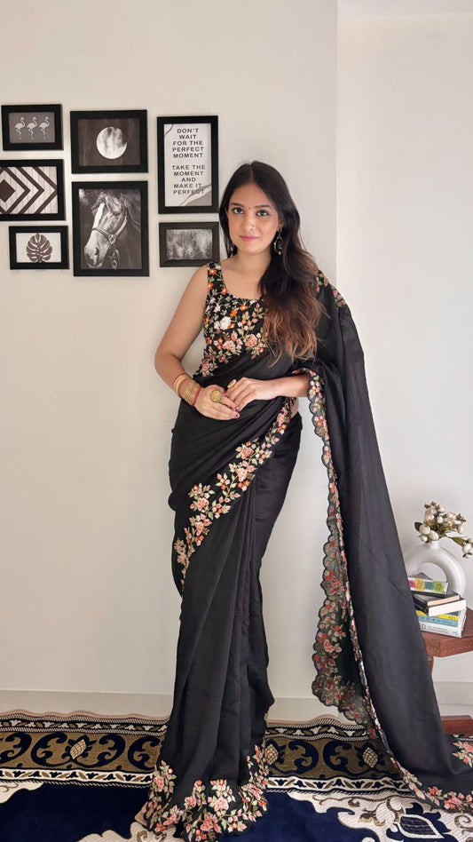 Stylish Black Color Vichitra Silk Saree