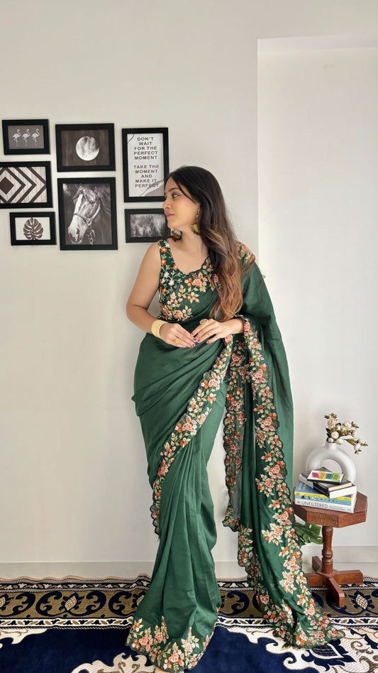 Stylish Green Color Vichitra Silk Saree