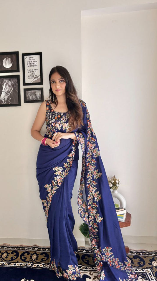 Stylish Blue Color Vichitra Silk Saree