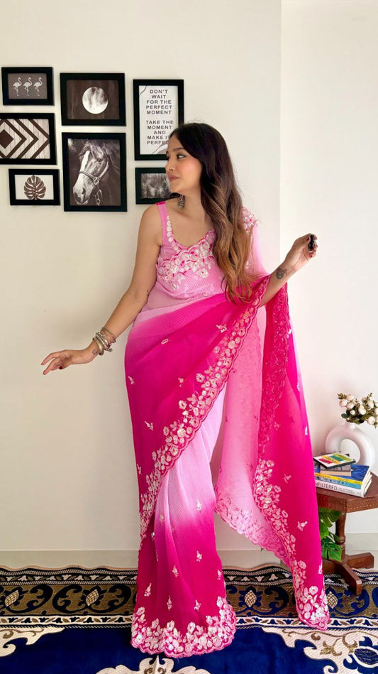 Fantastic Pink Color Georgette Saree