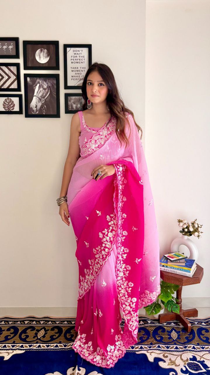 Fantastic Pink Color Georgette Saree