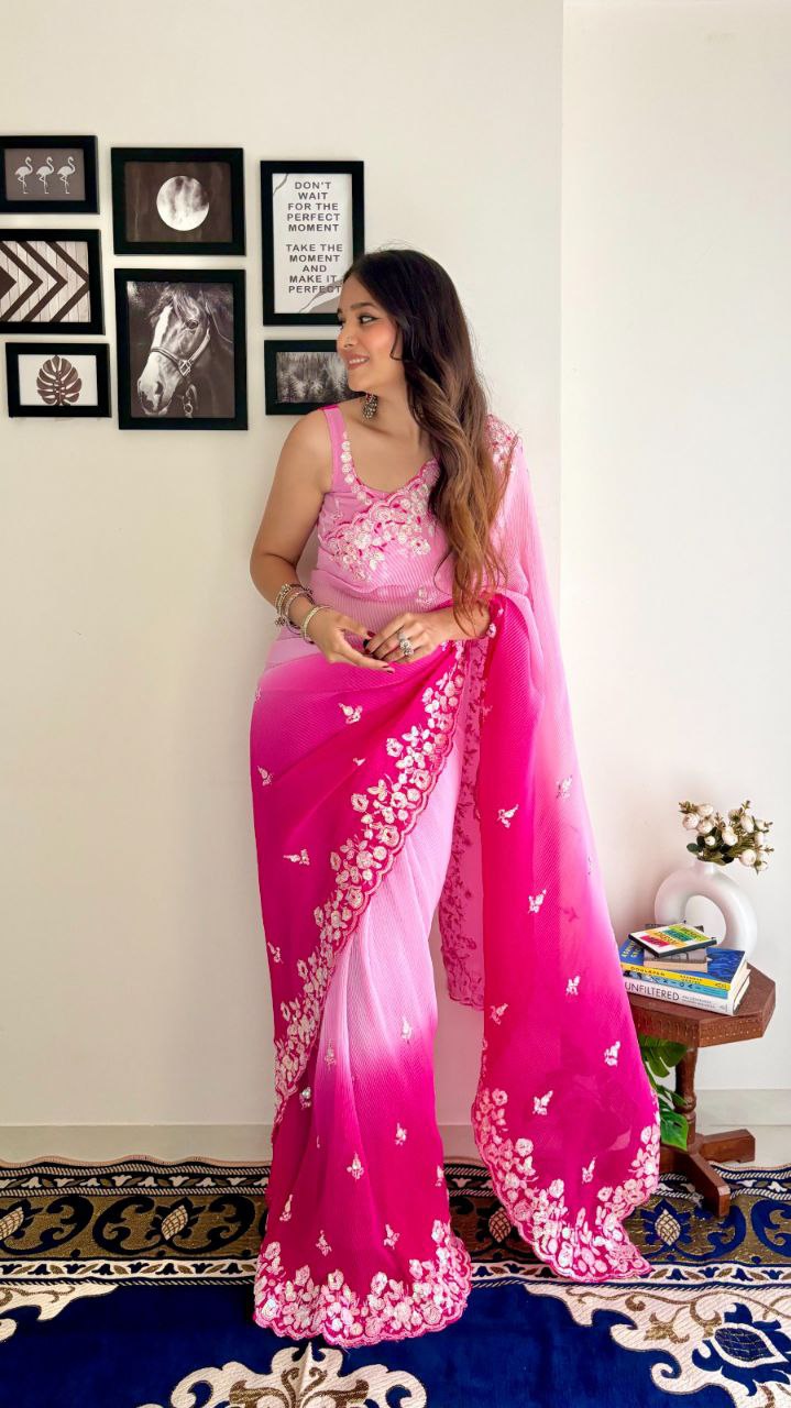 Fantastic Pink Color Georgette Saree