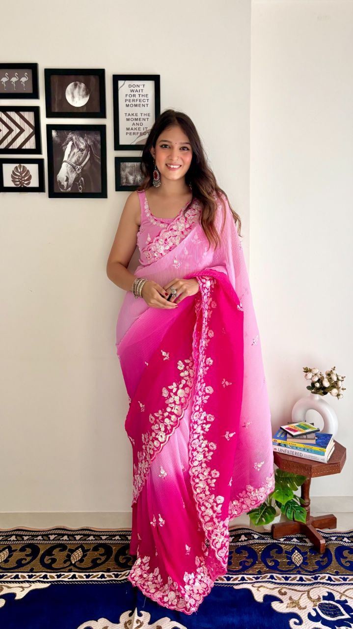 Fantastic Pink Color Georgette Saree