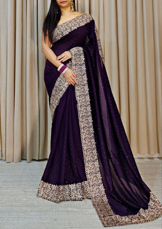 Fantastic Vichitra Silk Wine Color Saree