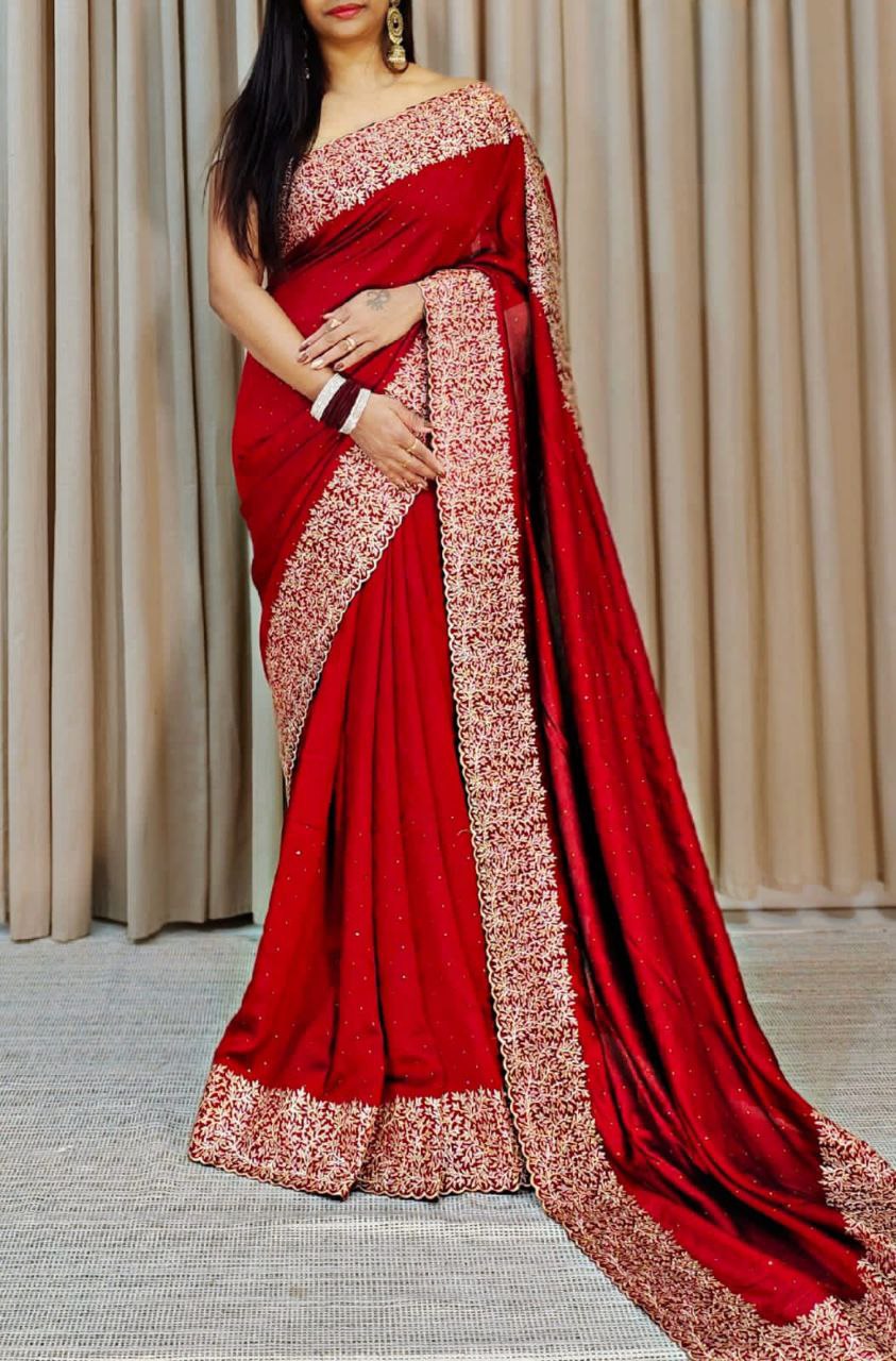 Fantastic Vichitra Silk Red Color Saree