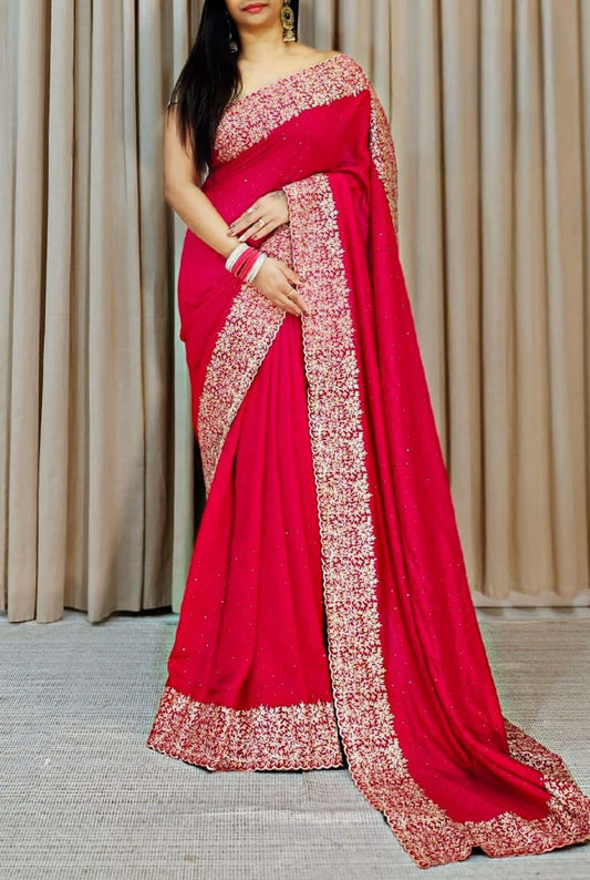 Fantastic Vichitra Silk Red Color Saree