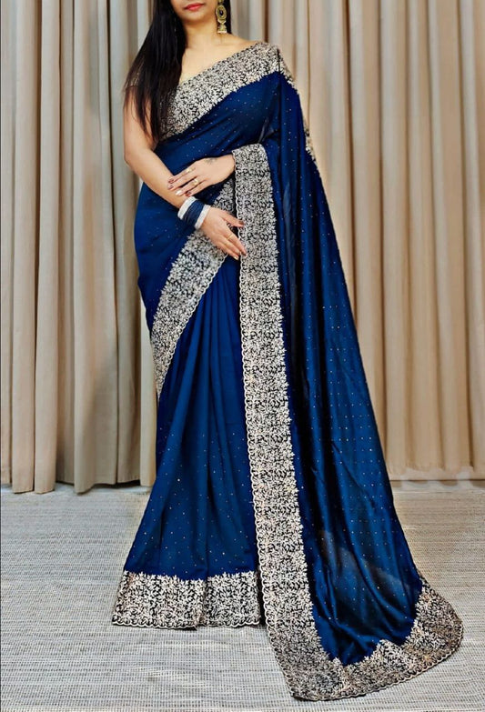 Fantastic Vichitra Silk Blue Color Saree