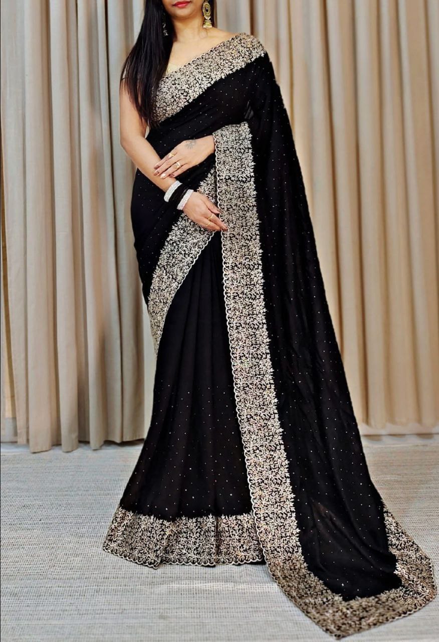 Fantastic Organza Silk Black Color Saree