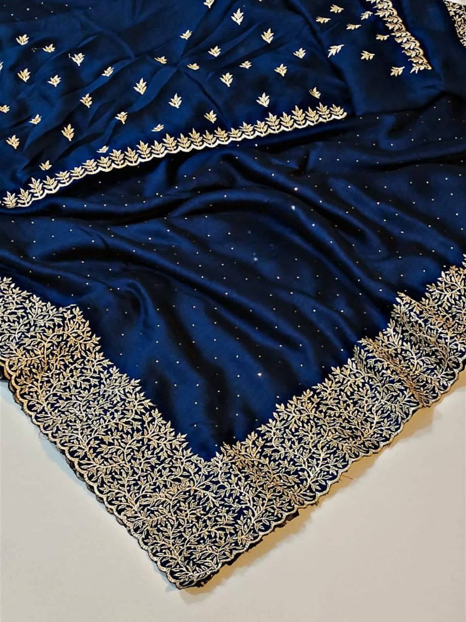 Fantastic Vichitra Silk Blue Color Saree